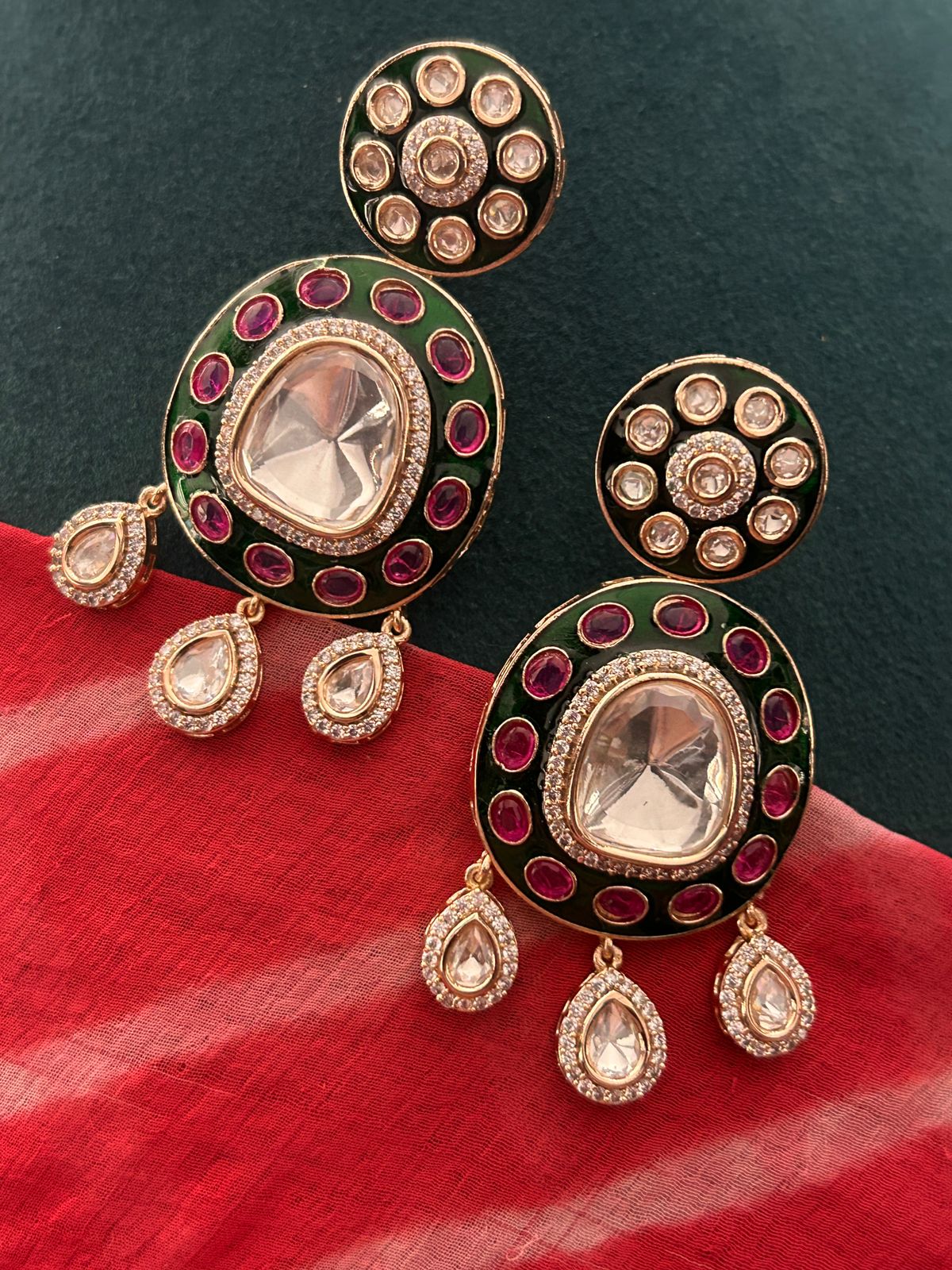Royal Kundan Choker Necklace Set with Earrings – Green & Ruby Accents